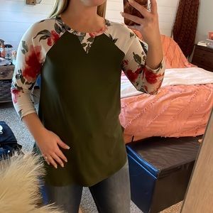 Olive green & floral top